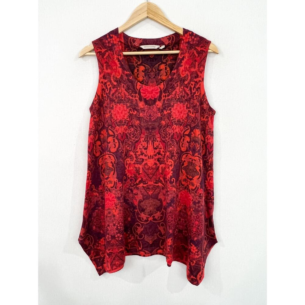 Soft Surroundings Red Printed Tunic Top Medium Sleeveless Paisley Printed Blouse